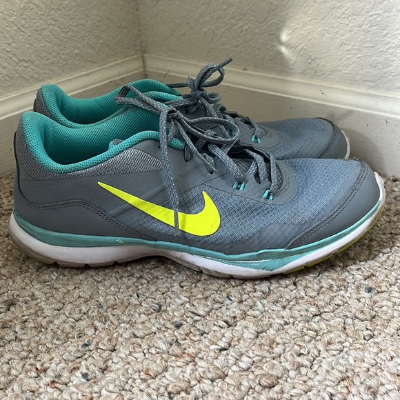NIKE Flex Trainer 5 Dover Grey/Volt/Lght Aw/TI TNT Training Shoes Size 11 - Picture 7 of 14